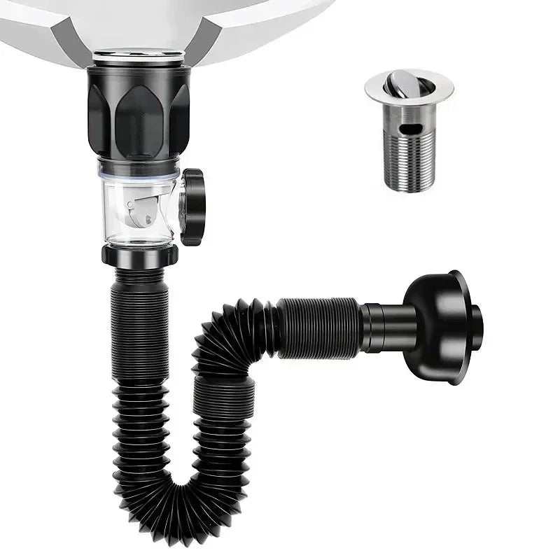 Flip-Top Kitchen Sink Drain with Retractable Deodorizing Filter Flexible Downspout Anti-Clogging Bathroom Sink Accessory Peaceful Pleasures Health and Wellness blzck