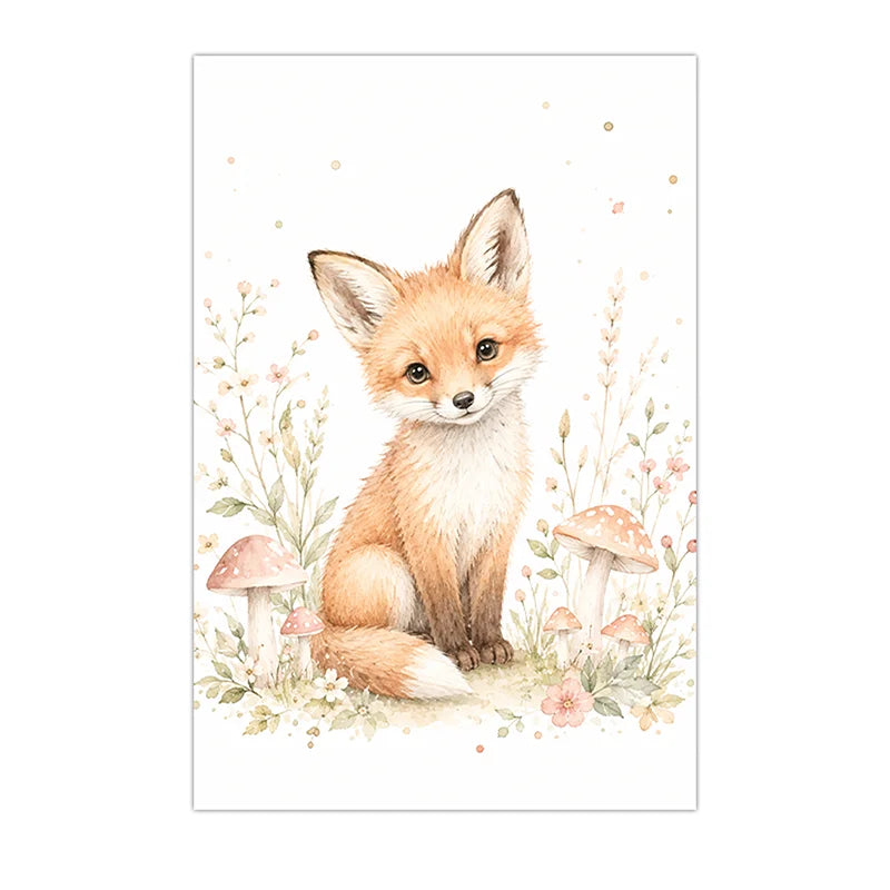 Nursery Animal Wall Art Cute Safari Canvas Painting Floral Poster Print Kids Bedroom Wall Decor Peaceful Pleasures Health and Wellness 08 20x25cm No Frame China Mainland