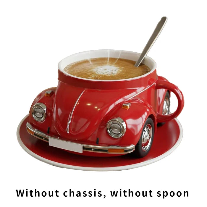 300ML Creative Cartoon Beetle Shaped Coffee Single Mug Without Chassis & spoon Christmas Cups With handle Friends & family Gifts Peaceful Pleasures Health and Wellness red