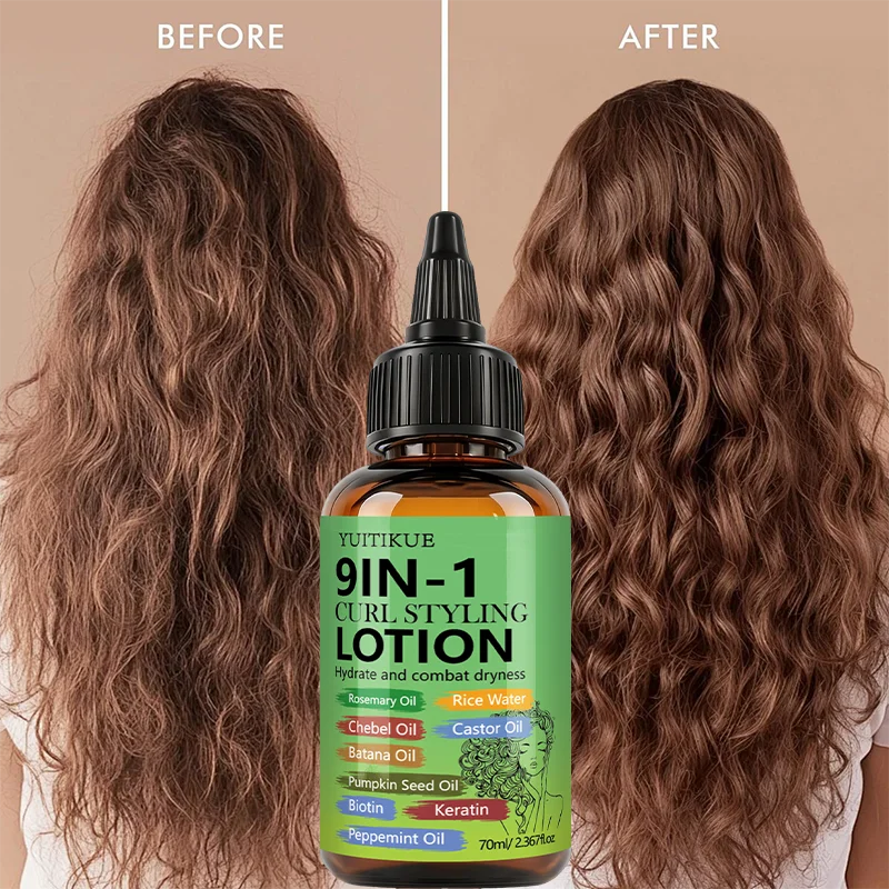 YUITIKUE 9 IN 1 Curl Styling Lotion Rosemary Oil Castor Oil Keratin Biotin Hydrating Anti‑Dryness Curly Hair Care Lotion 70ml Peaceful Pleasures Health and Wellness