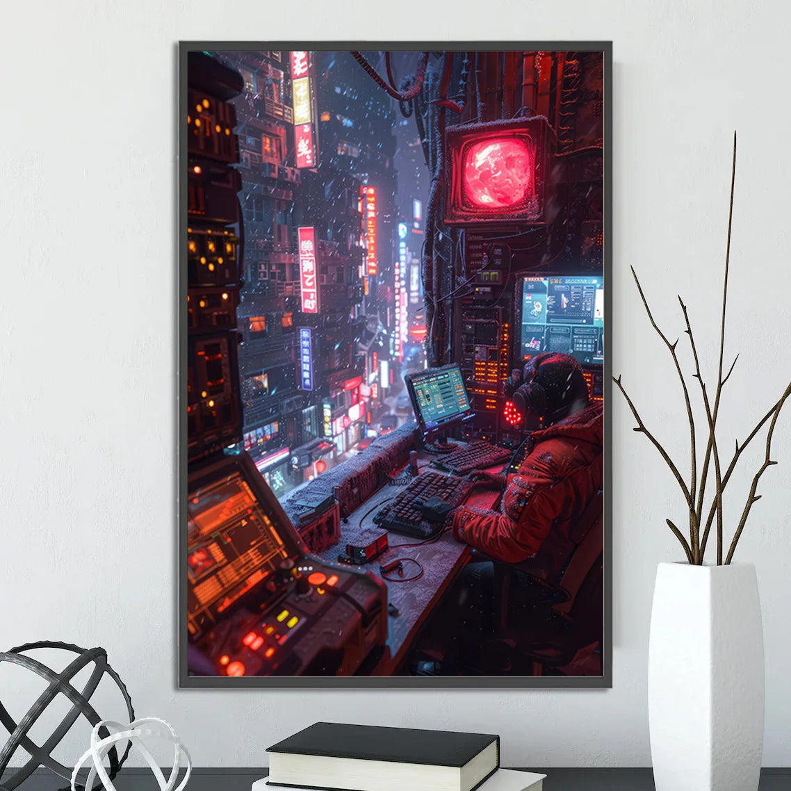 Cyberpunk City Canvas Wall Art | Sci-Fi Poster for Game Room