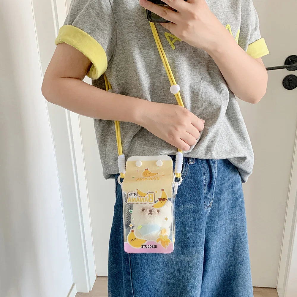 Transparent Strawberry Four-leaf Clover Cartoon Single-shoulder Bag Creative Cartoon Travel Sling Bag Badge Display Carrier Bags Peaceful Pleasures Health and Wellness
