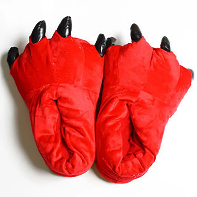 Funny Dinosaur Claw Plush Slippers – Warm Winter Indoor Shoes
