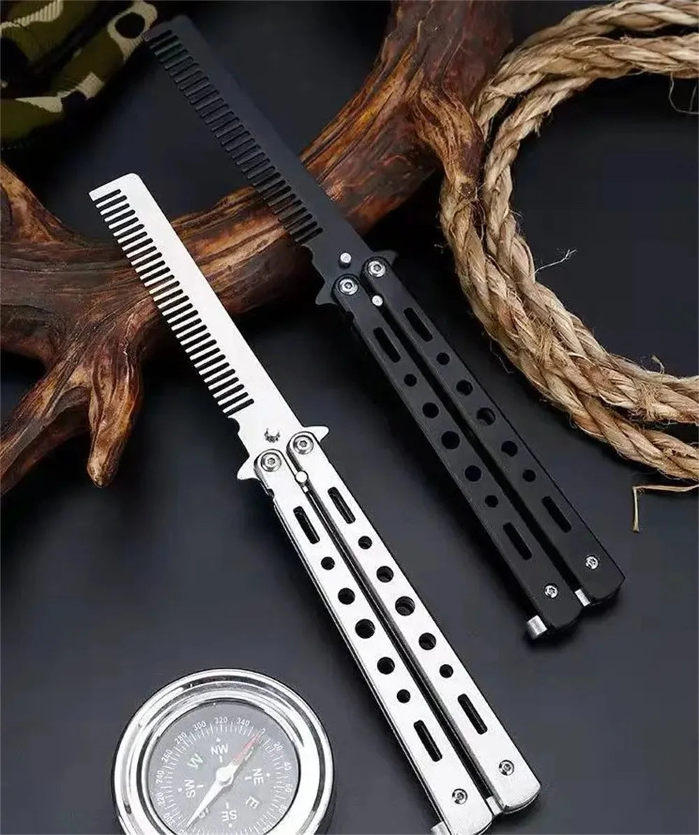 Butterfly Knife Trainer Comb | Folding Stainless Steel Pocket Comb