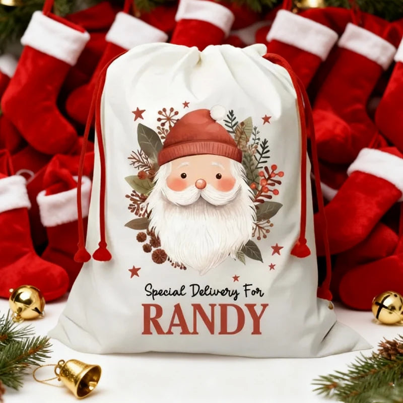 Personalized Santa Sack | Custom Christmas Drawstring Gift Bag Christmas Gift Bag Peaceful Pleasures Health and Wellness