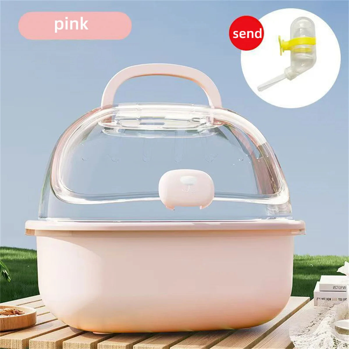 Transparent Portable Hamster Cage – Large Space, Handheld Travel Small Animal Cage Peaceful Pleasures Health and Wellness Pink