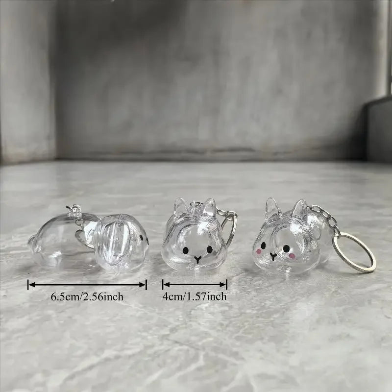 Cute Rabbit Pet Hair Memorial Transparent Storage Box Keychain
