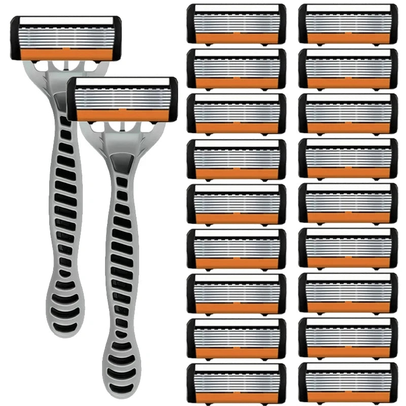 Men's 6-Blade Stainless Steel Safety Razor | Replaceable Head