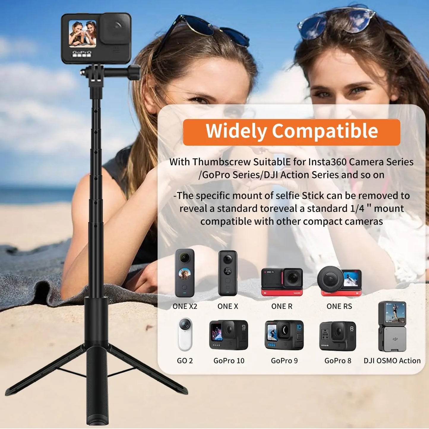 120cm Invisible Selfie Stick Tripod for GoPro, DJI & Insta360