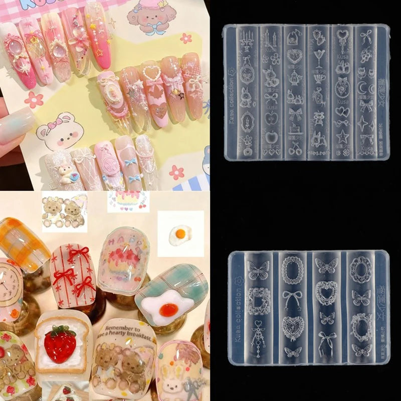 Silicone Nail Art Mold Cartoon Lace Bow Rabbit Cute Candle Moon Flower Strawberry Nail Art Diy 3d Decoration Mold Design Tools Peaceful Pleasures Health and Wellness