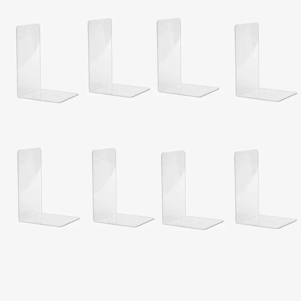 4 Clear Acrylic Bookends Desktop Display Stands Office Home Retail