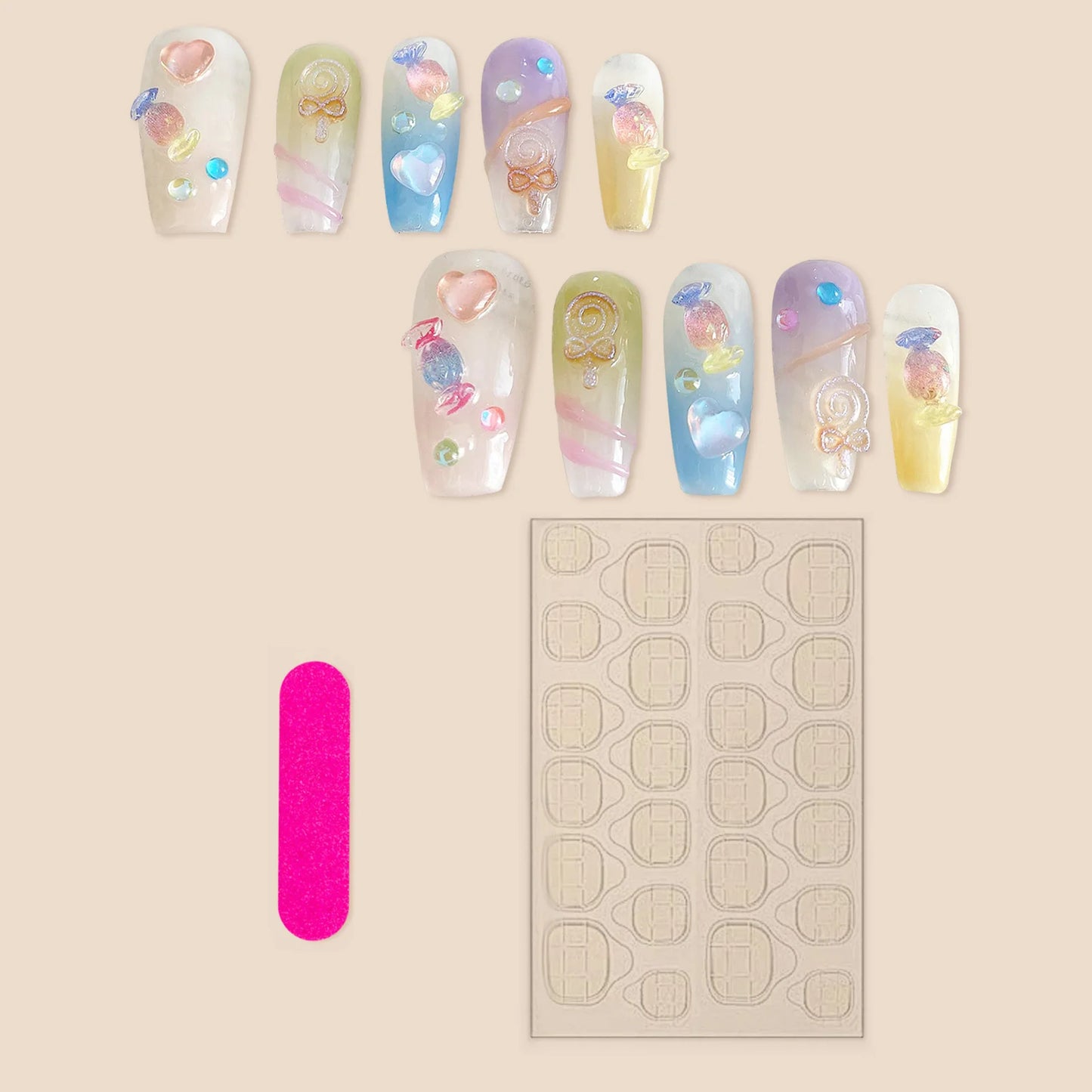 Korean Candy Crystal Press On Nails – Colorful Handmade Set Press On Nails Peaceful Pleasures Health and Wellness
