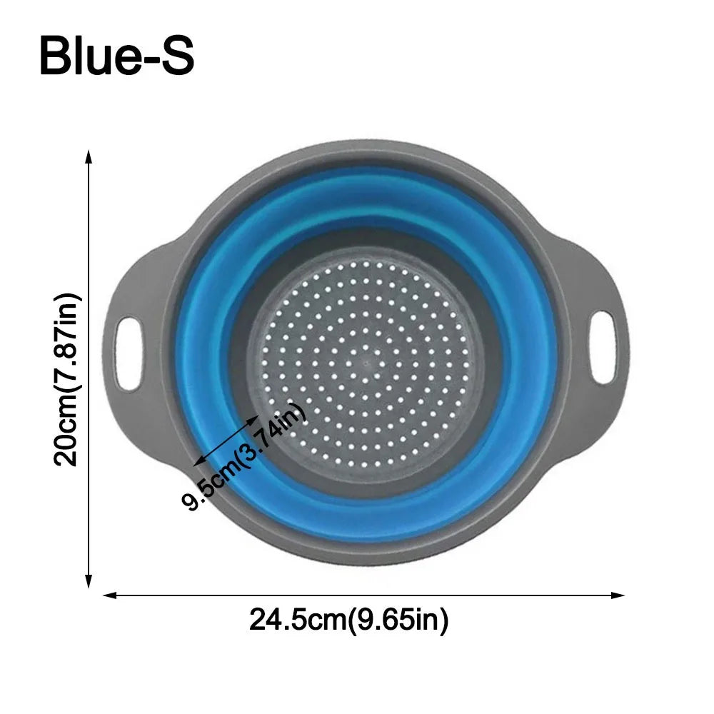 Silicone Folding Drainer Basket Drain Device Multifunctional Fruit Vegetable Washing Basket Food Grade Collapsible Colander Peaceful Pleasures Health and Wellness Blue-S