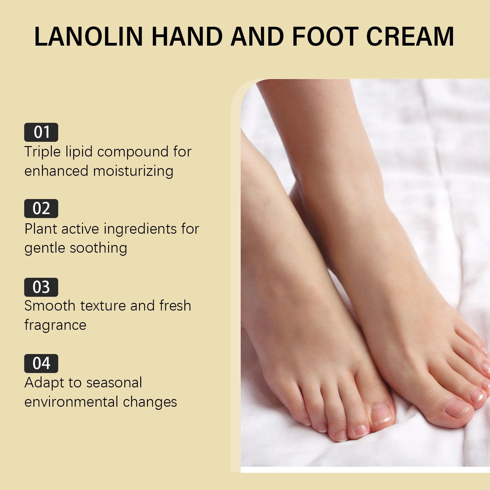 Lanolin Hand Foot Cream Deep Moisturizing Exfoliates Removes Dead Skin Softens Hands Anti-Crack Non-Greasy Hydration Cream Peaceful Pleasures Health and Wellness
