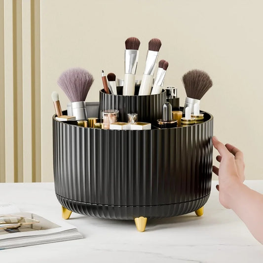 360° Rotating Makeup Organizer with Brush Holder & Perfume Tray Makeup Organizer Peaceful Pleasures Health and Wellness
