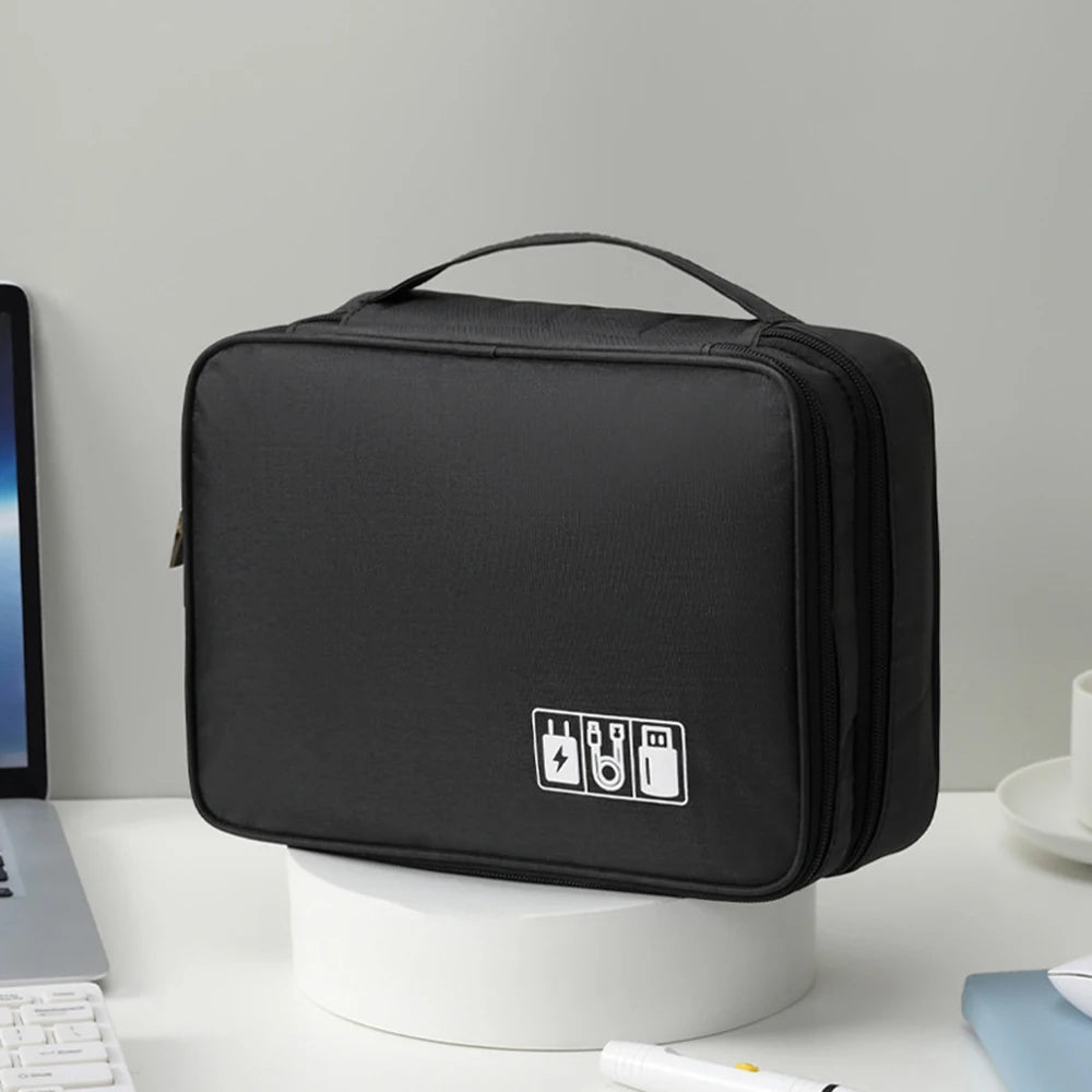 Multifunctional Digital Bag Data Cable Headphones Hard Drive Power Supply Digital Handbag Electronic Accessory Storage Bag Peaceful Pleasures Health and Wellness Black