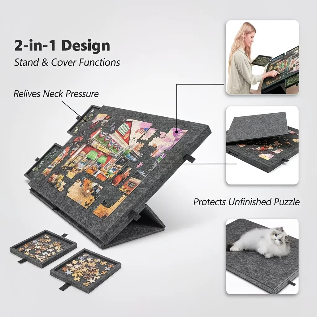 6-Drawer Jigsaw Puzzle Board 1500 Pieces | Tilting Stand & Cover