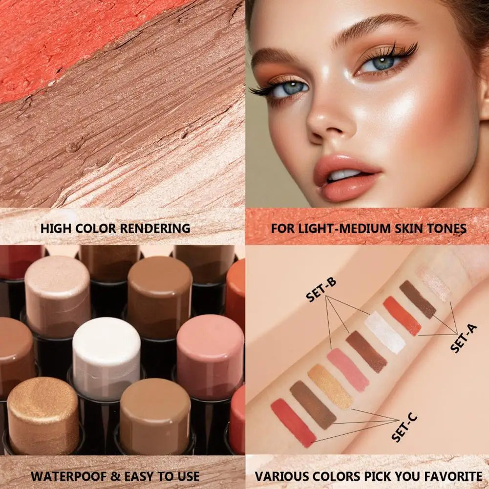 3-in-1 Cream Contour Stick Set – Highlighter, Blush & Contour
