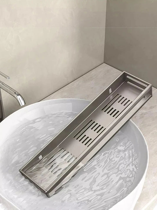 Aluminum No-Drill Shower Corner Shelf with Towel Bar Shower Corner Shelf Peaceful Pleasures Health and Wellness