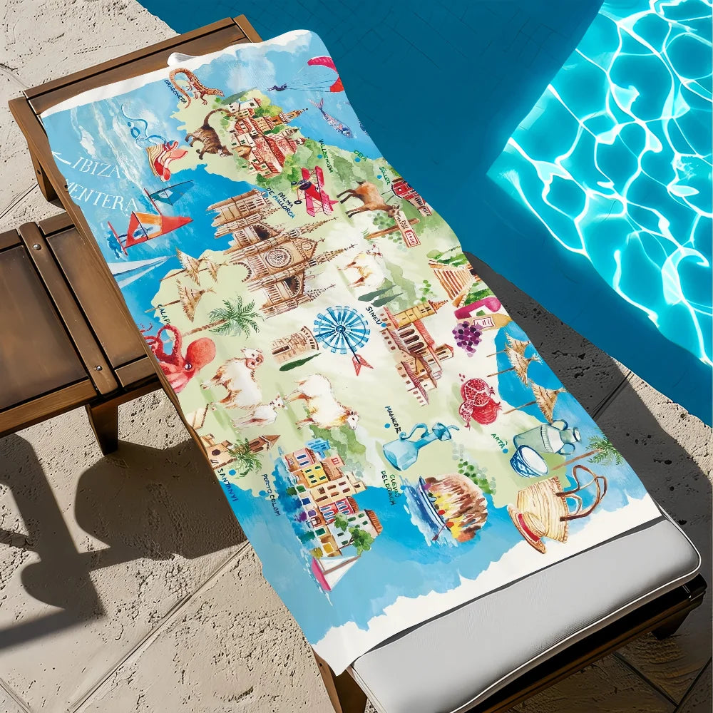 Map of Athens Quick-Dry Beach Towel | Travel, Pool & Gym Quick-Dry Beach Towel Peaceful Pleasures Health and Wellness z3 STJ80x160CM