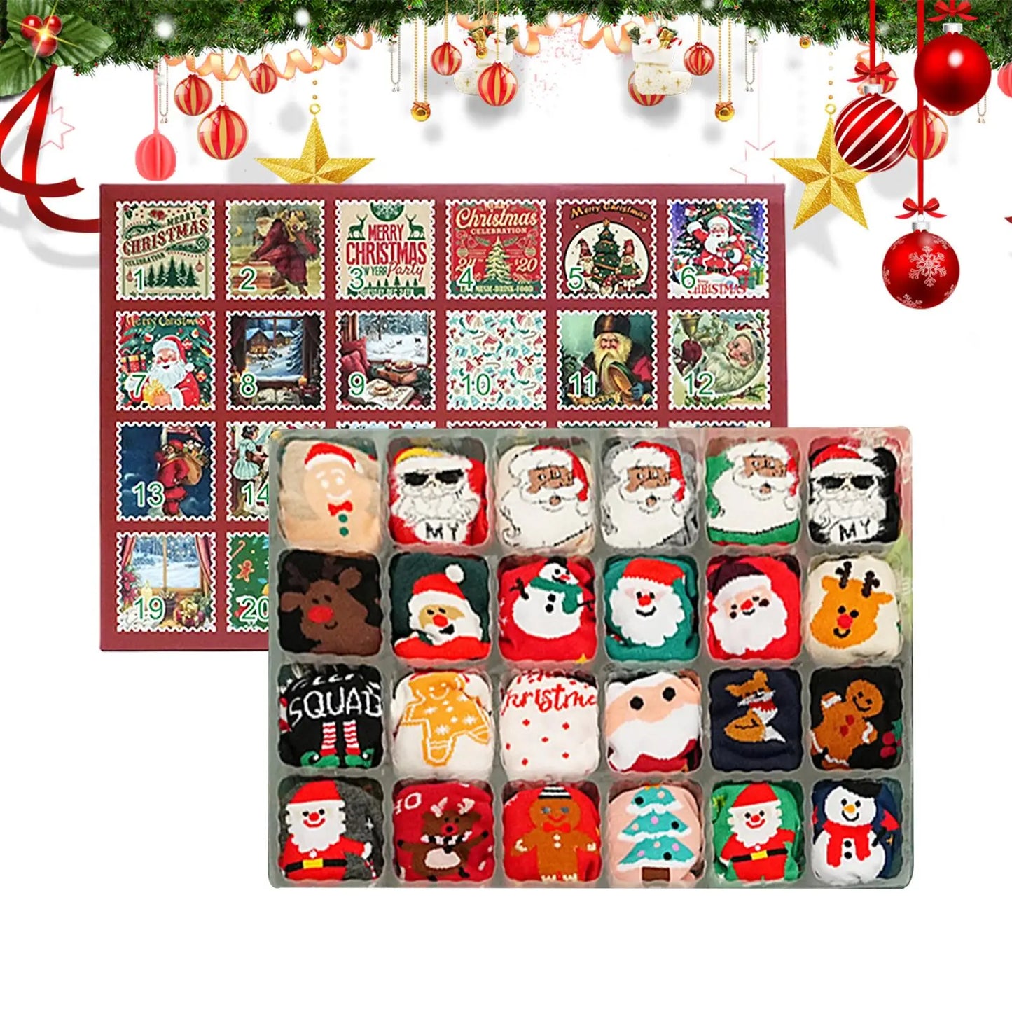 Christmas Advent Calendar Socks – 24 Days, 12 Pairs Unisex