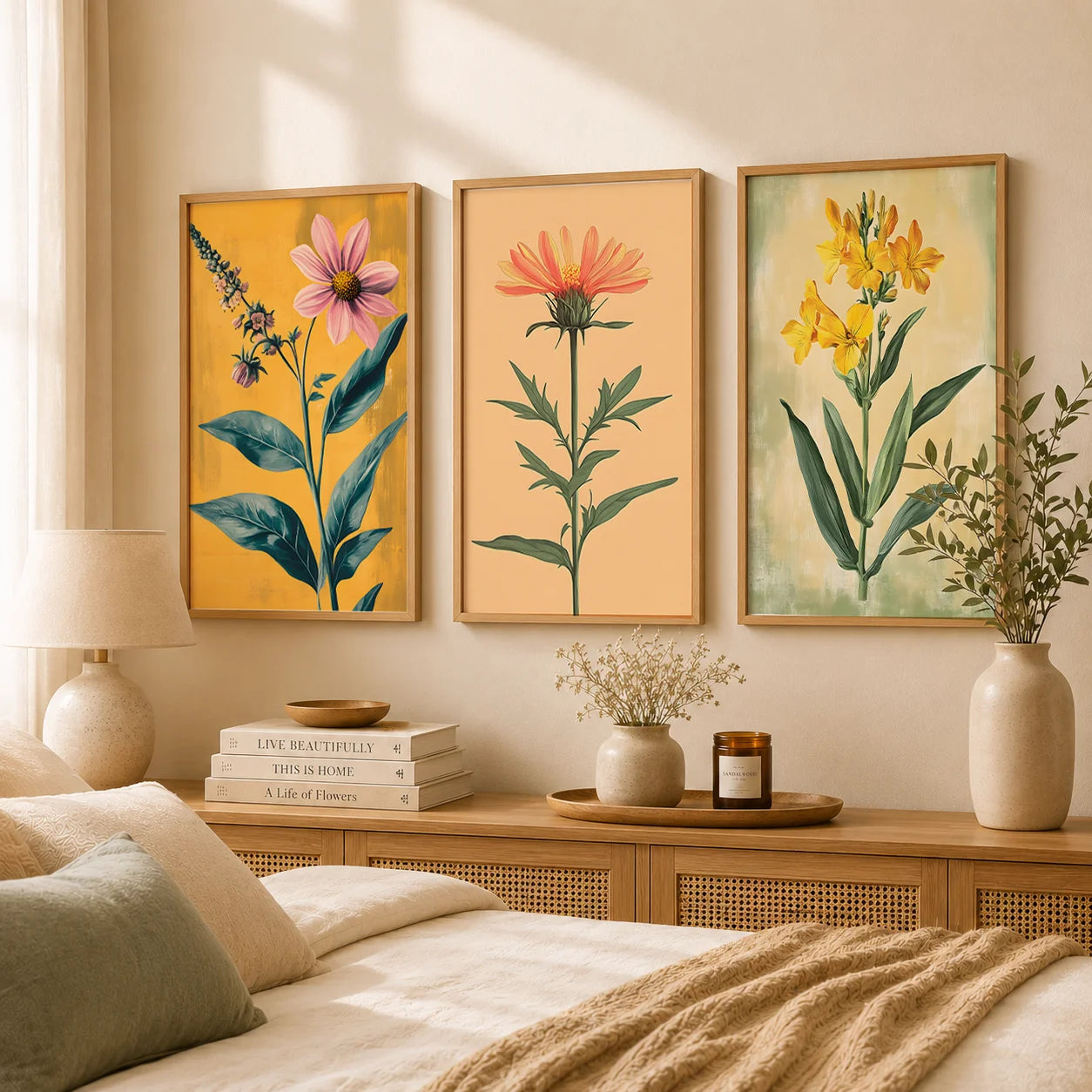 Vintage Floral Wall Art, Western Botanical Canvas Painting, Boho plant Poster Print for Bedroom Living Room Wall Decor Peaceful Pleasures Health and Wellness