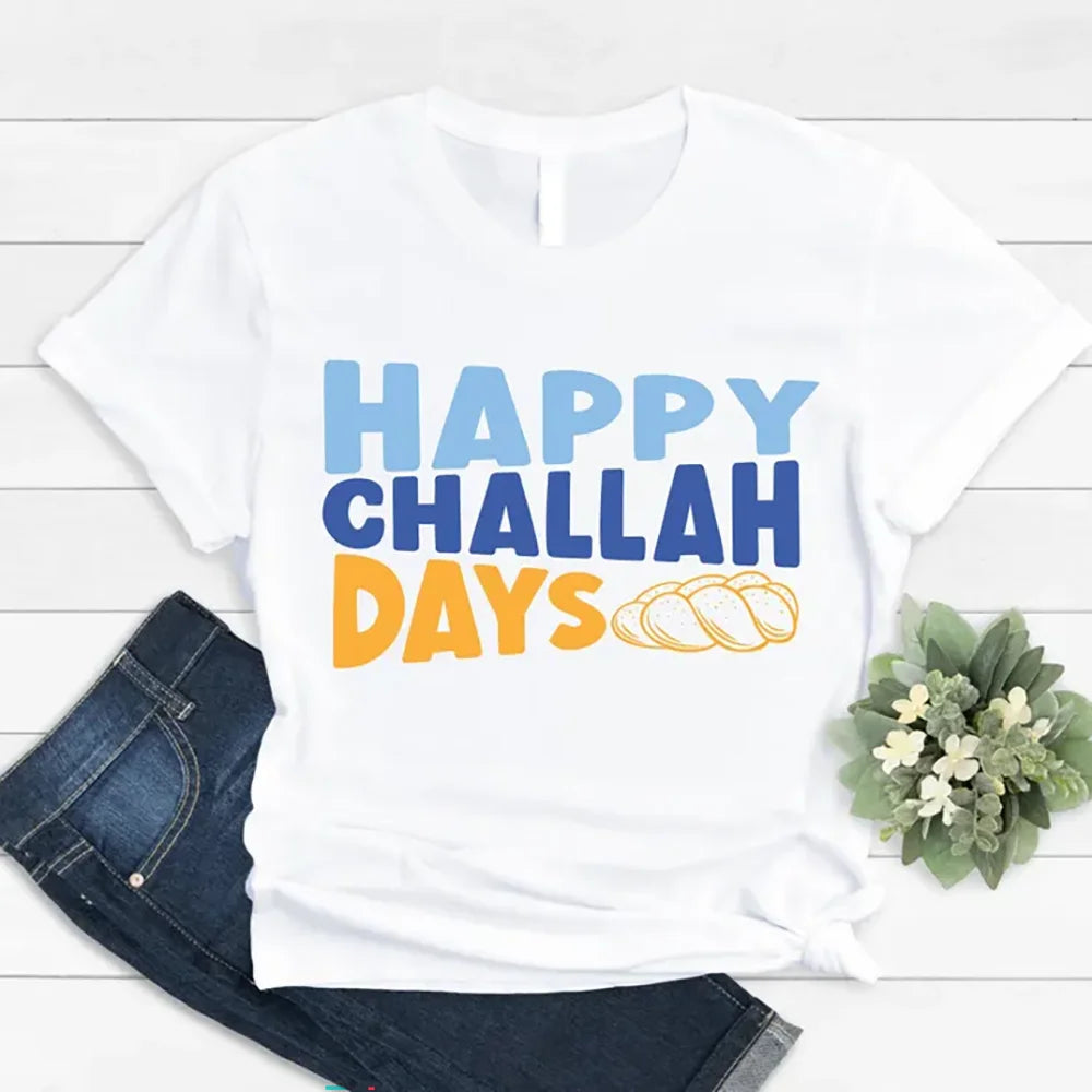 Happy Challah Days Shirt Challah Bread Tee Rosh Hashanah Jewish Holiday Decor Star of David Unisex Tee Shabbat New Year Gift Peaceful Pleasures Health and Wellness AT-shirt XXL