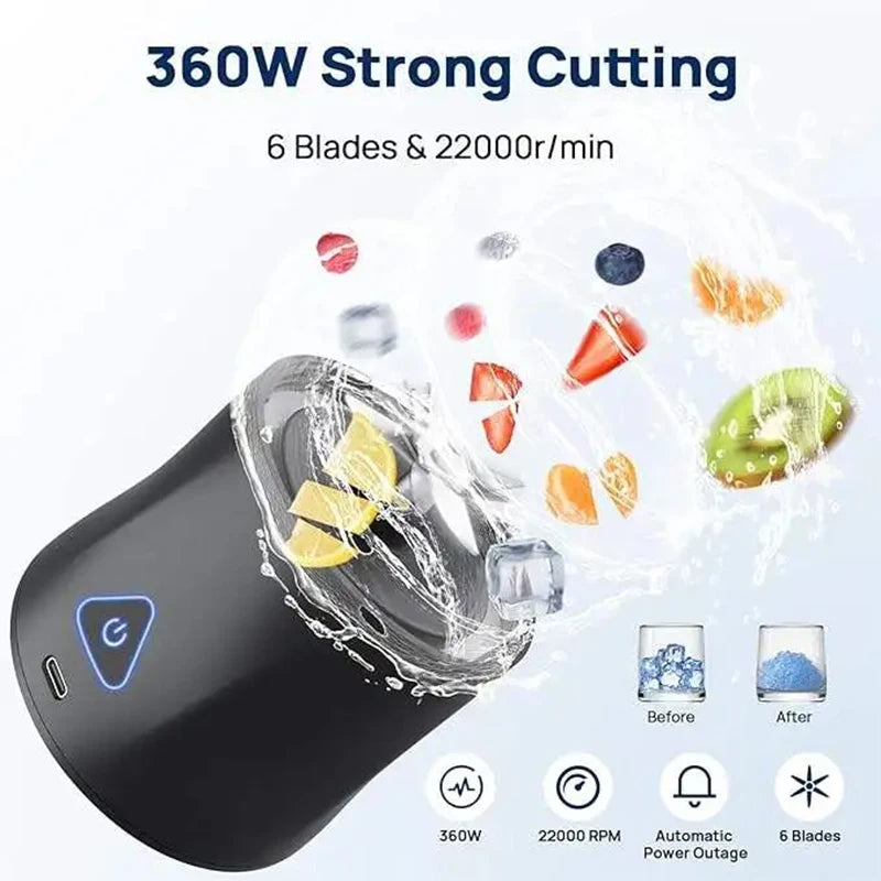 Built-in Battery 6-leaf Cutter Head USB Charging Silent Motor Automatic Cleaning Portable Fruit Juicer Electric Juicer Peaceful Pleasures Health and Wellness