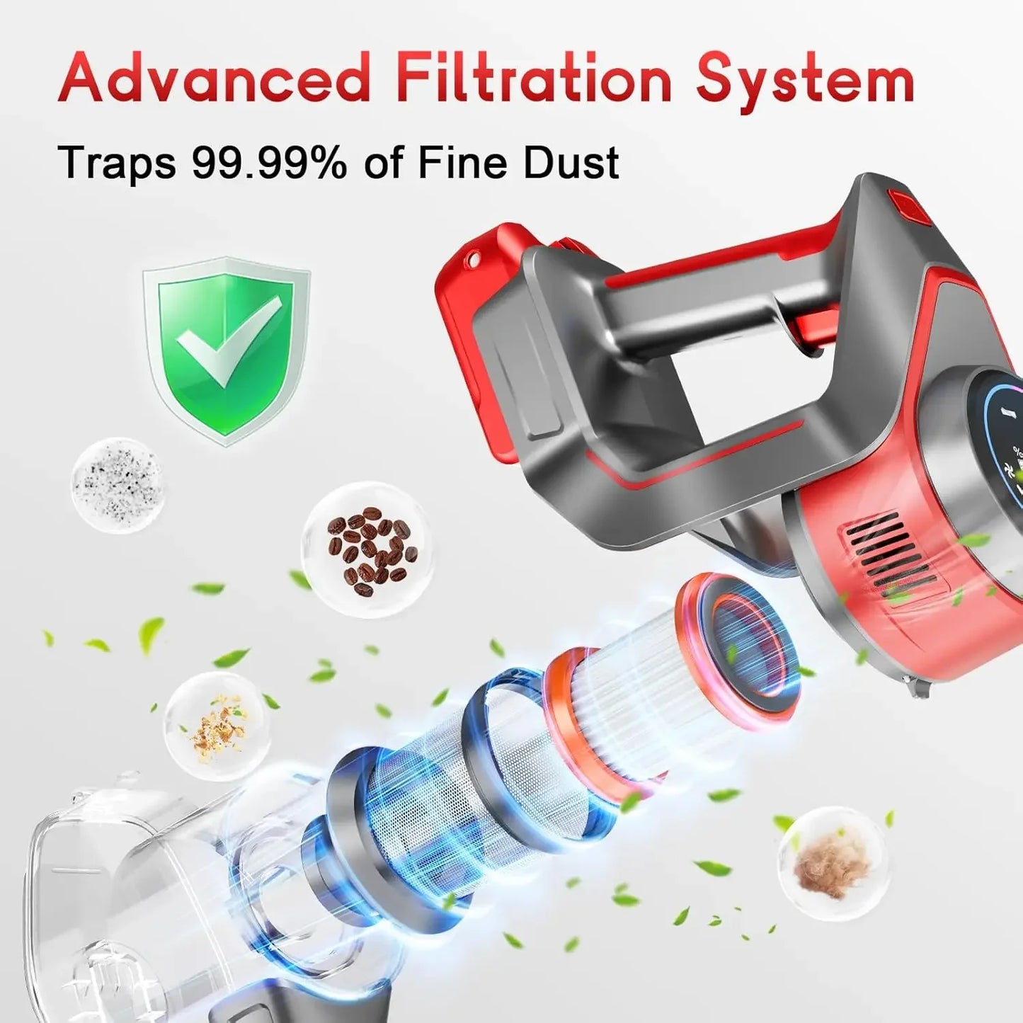 Rechargeable Cordless Stick Vacuum, 35Kpa Powerful Suction, 45Min Runtime, LED Display, 8-in-1 for Hard Floors & Carpets Peaceful Pleasures Health and Wellness