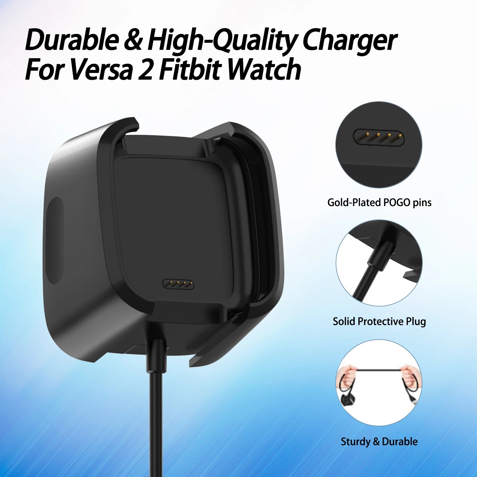 Fitbit Versa 2 USB Charger Cable Dock Stand Cradle Peaceful Pleasures Health and Wellness