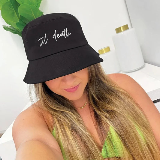 Til Death Do Us Part Black Fisherman Hat | Bachelorette Gift Bridal Party Hat Peaceful Pleasures Health and Wellness