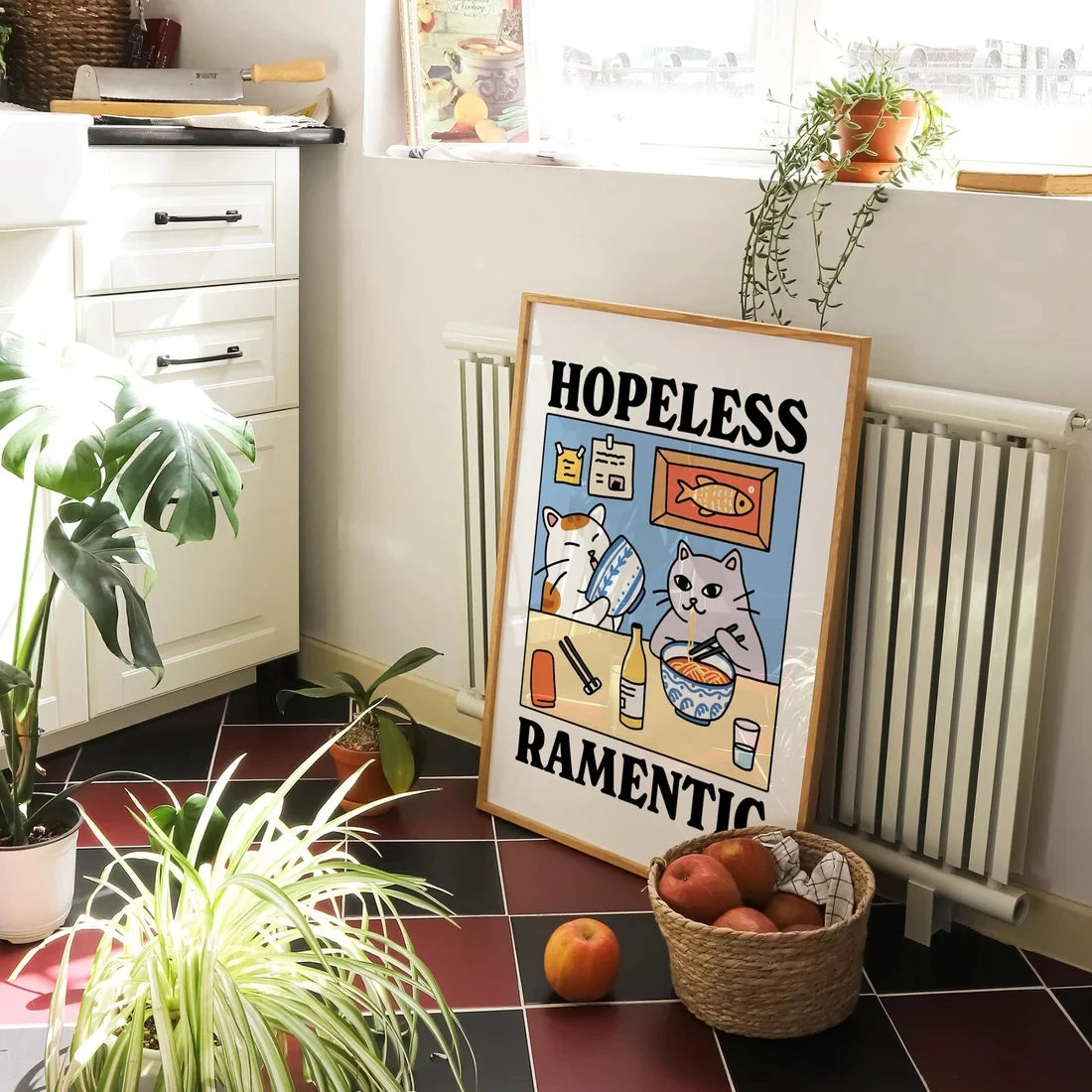 Hopeless Ramentic Cartoon Cat Canvas Wall Art Print Poster