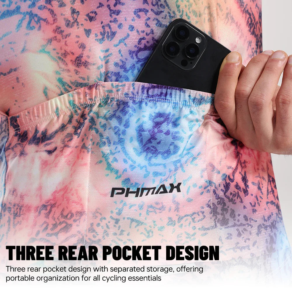 PHMAX Men's Short Sleeve Cycling Jersey – Quick Dry, 3 Pockets