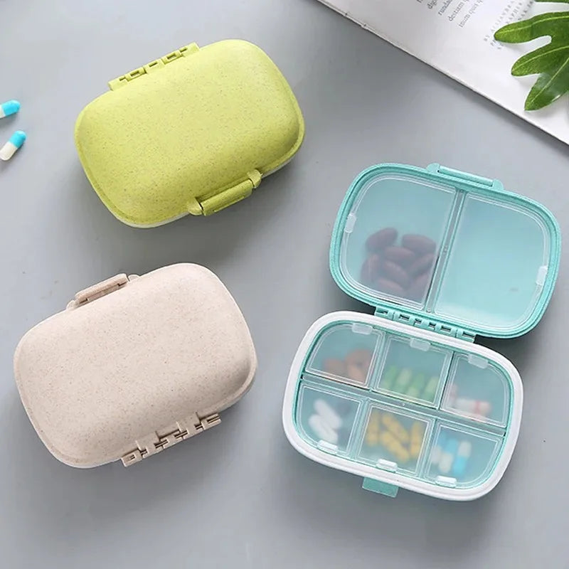Mini Portable 8 Grids Sealed Wheat Pill Box Travel Medicine Organizer Tablets Storage Dispenser Container Peaceful Pleasures Health and Wellness