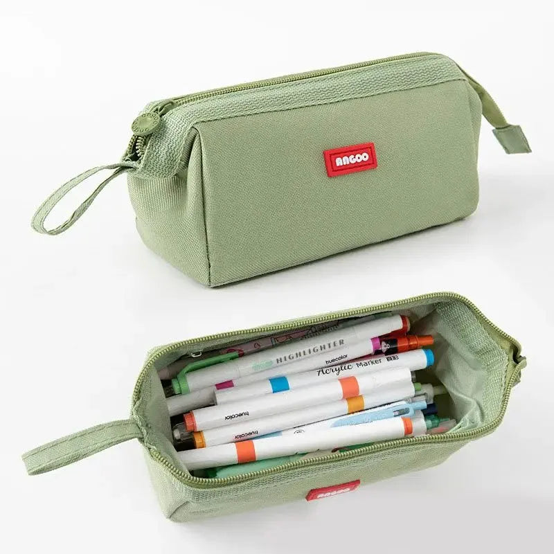Large Capacity Pencil Case With Pen Holder Label Minimalist Student Stationery Storage Creative Stationery Storage Bag Peaceful Pleasures Health and Wellness Light Green