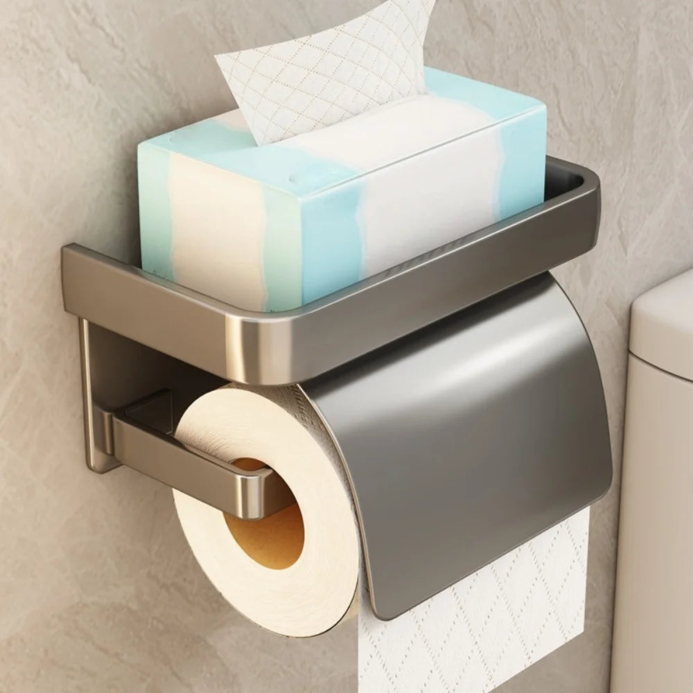 Self-Adhesive Toilet Paper Holder with Shelf – No Drill