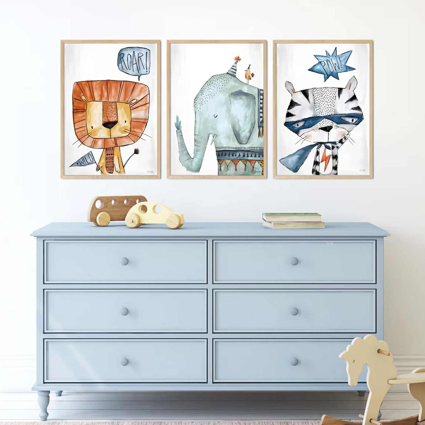 3-Piece Jungle Lion Tiger Elephant Canvas Wall Art Set