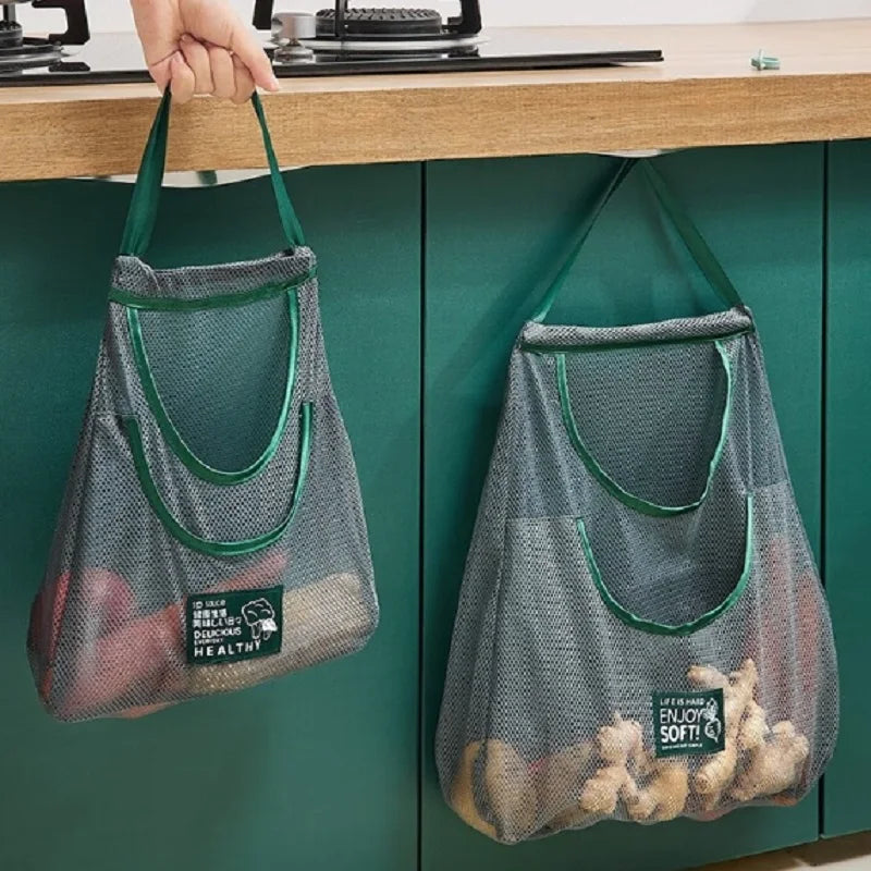 Reusable Storage Bags Kitchen Hanging Mesh Bag Home Fruit And Vegetable Storage Net Bag For Ginger Garlic Potatoes Onions Peaceful Pleasures Health and Wellness