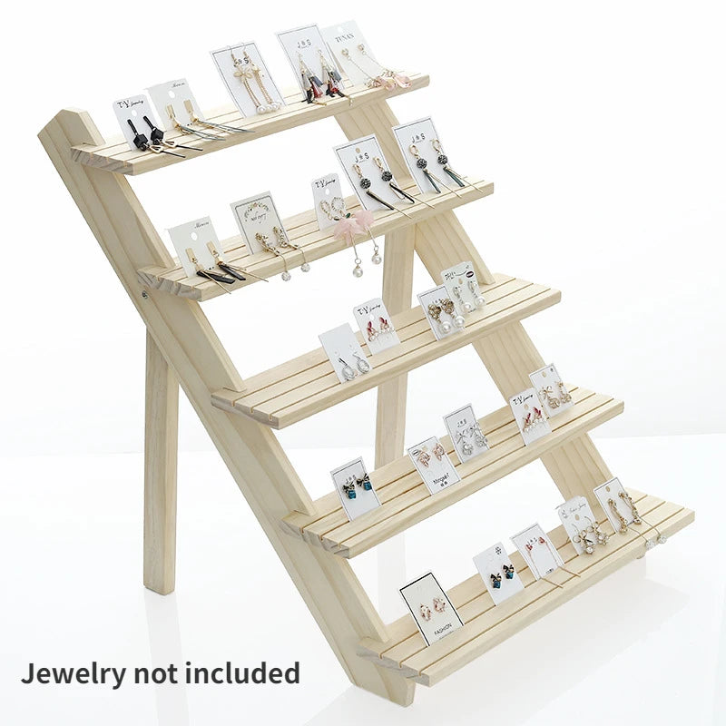 2/3/4/5-Layer Wooden Ear Stud Holder Earring Stand Display Rack Luxury Jewelry Display Holder Rack Tower Ear Card Display Stand Peaceful Pleasures Health and Wellness 5 Tier