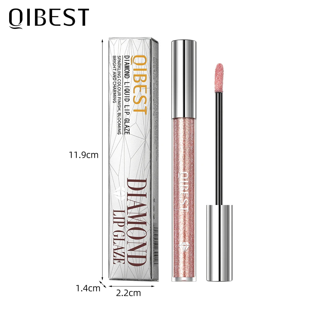 QIBEST Diamond Liquid Lipstick Lip Tint 6 Colors Moisturizing Long-Lasting Makeup Gray Sparkling Waterproof Lip Gloss Cosmetics Peaceful Pleasures Health and Wellness