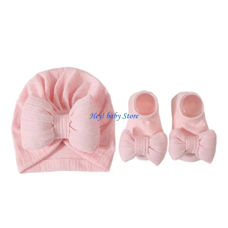 Baby Girl Turban Hat & Socks Gift Set | Soft Knit Cotton 0–3Y
