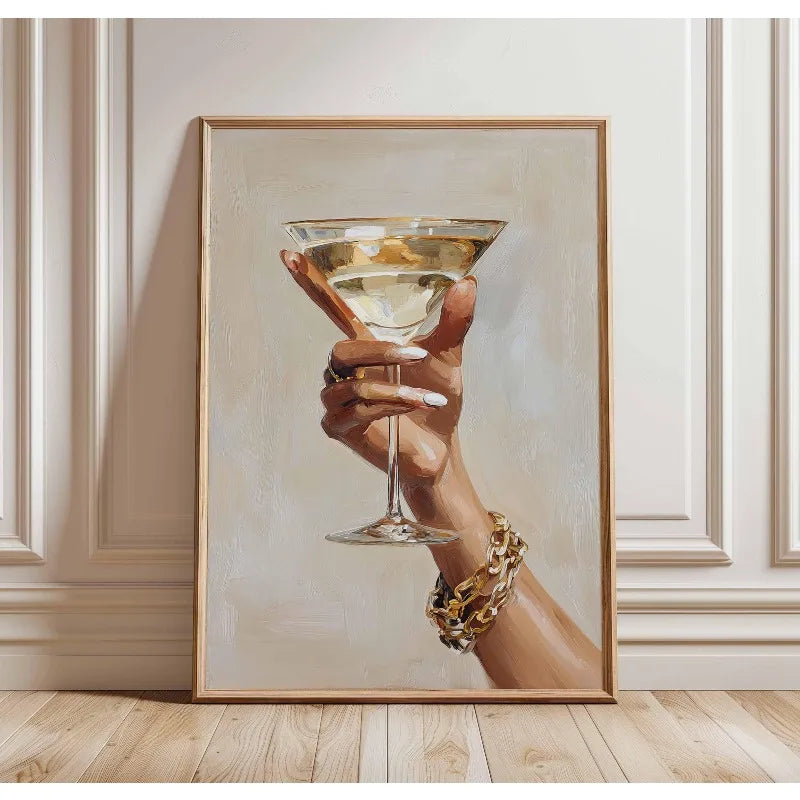 Chic Martini Glass Poster Hand Holding Cocktail Modern Champagne Canvas Painting Fashion Wall Art Bar Kitchen Room Home Decor Peaceful Pleasures Health and Wellness 4 20x30cm Unframed