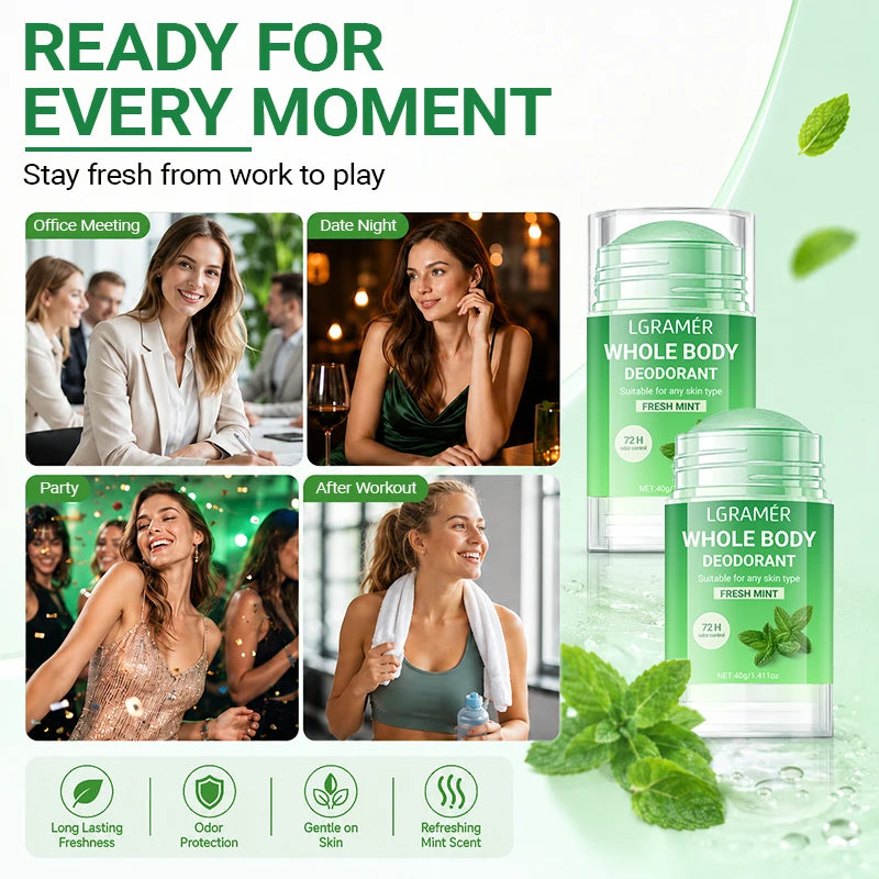 Natural Mint Whole Body Deodorant Stick,72H Odor Control,Skin-friendly,Gentle Long Lasting Underarm & Body Freshness Stick 40g Peaceful Pleasures Health and Wellness