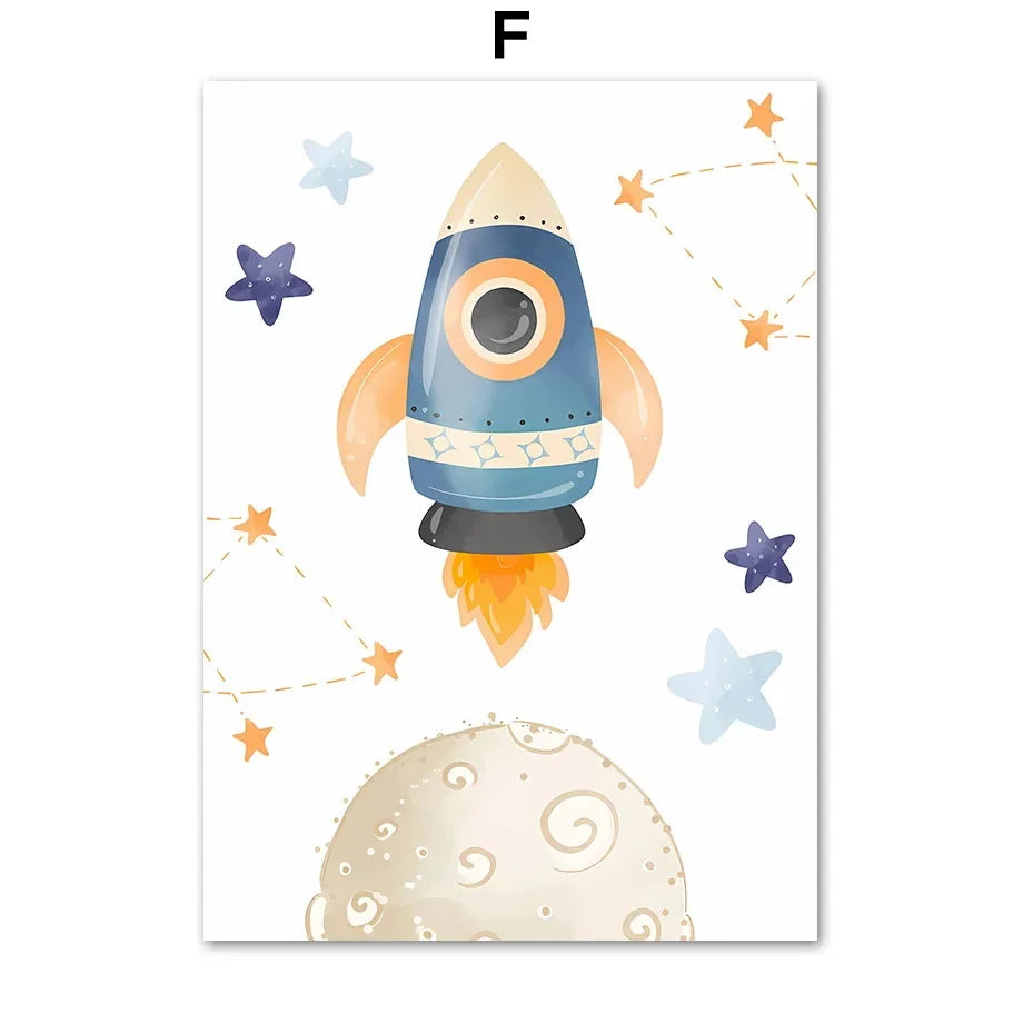 Rocket Astronauts Planet Outer Space Name Custom Wall Art Pictures Printed On Canvas Nordic Posters For Children's Room decora Peaceful Pleasures Health and Wellness DJ40278-06 20x30cm Unframed