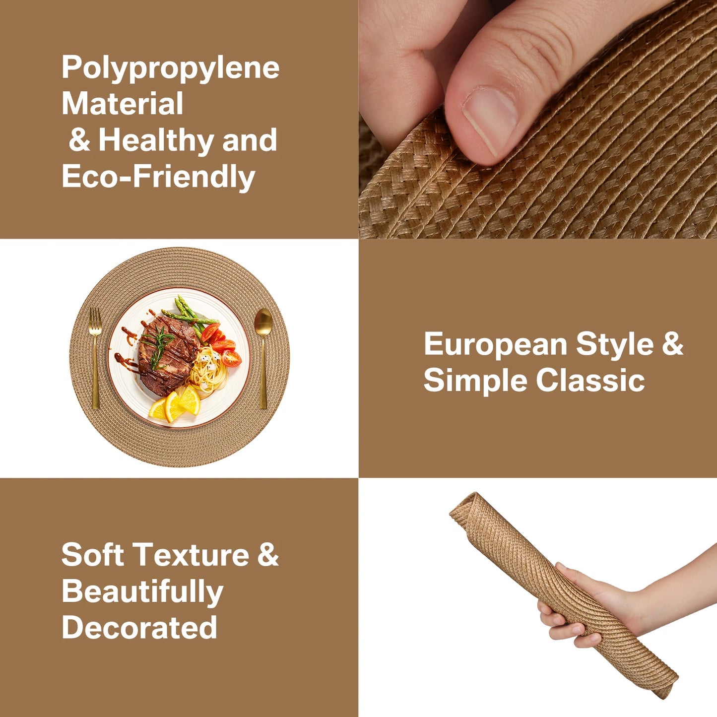 12pcs Round Braided Table Mat Washable Placemats Anti Slip Dining Tableware Bowl Pads Home Kitchen Decor Drink Cup Pad Coasters Peaceful Pleasures Health and Wellness