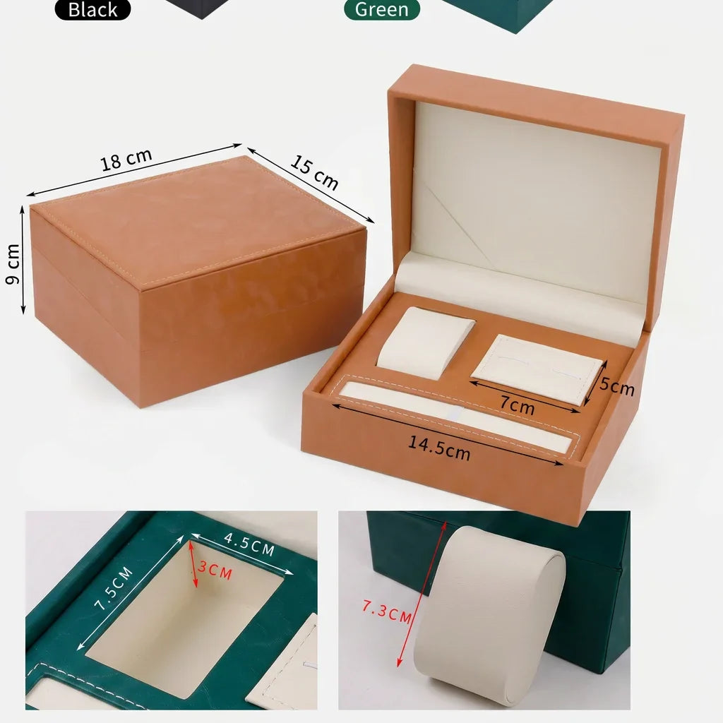 PU Leather Watch & Jewelry Organizer Box | Multi-Compartment