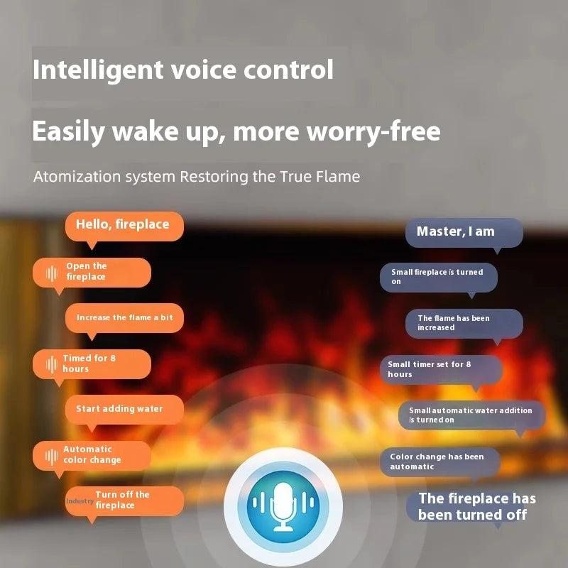 Smart Home 3D Fireplace Water Steam Humidifier LED Decorative Flame TV Wall Sound Of Firewood Cracking Vapour Electric Fireplace Peaceful Pleasures Health and Wellness