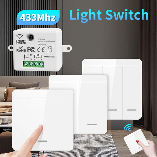 Wireless RF 433Mhz Light Switch 1/2/3Gang Wall Panel Switch Remote Control Interruptor for Home LED Lighting AC 100-240V 10A Peaceful Pleasures Health and Wellness