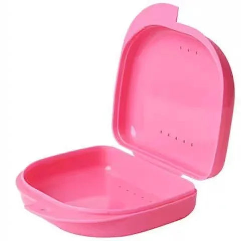 Retainer Case Mouth Guard Case Orthodontic Denture Storage Container Carabiner Hook Air Vent Holes Dental Teeth Retainer Box Peaceful Pleasures Health and Wellness Pink