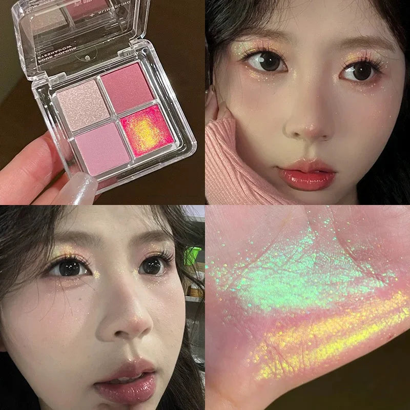 Chameleon Glitter Eyeshadow Palette – 4-Color Metallic Pink